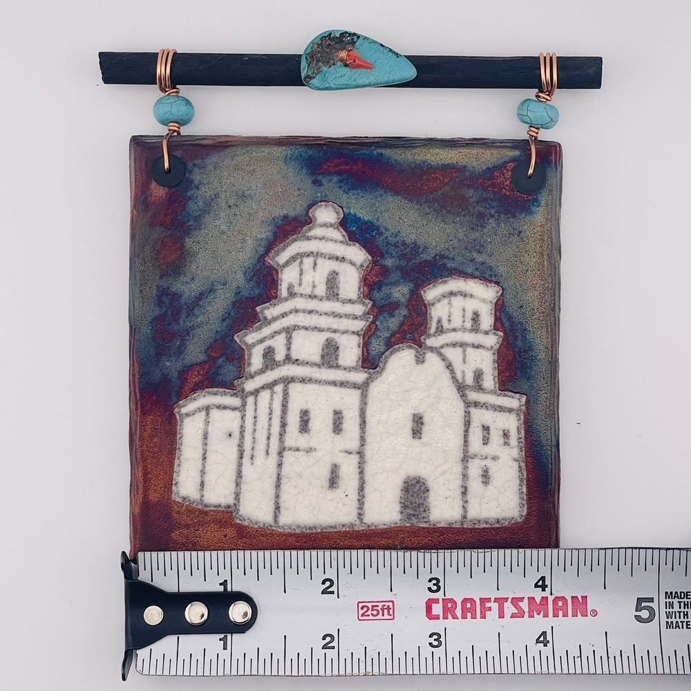 Jeremy Diller Art with Heart Raku Potteryworks Turquoise San Xavier Del Bac Tile - Picture 6 of 7